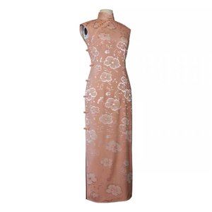 Pink floral Qipao Cheongsam midi dress